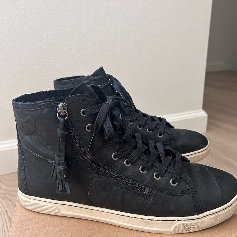 UGG Black Leather High-Tops with Tassel